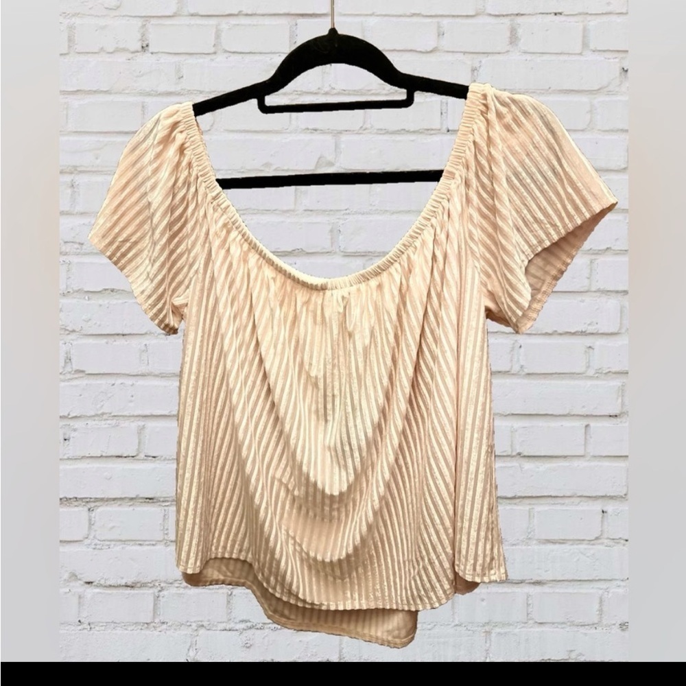 Forever 21 Light Pink Stripe Off-Shoulder Top